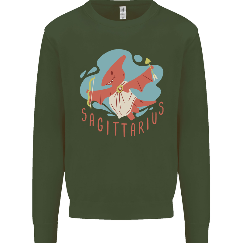Sagittarius Dinosaur Pterosaurs Star Sign Kids Sweatshirt Jumper Forest Green