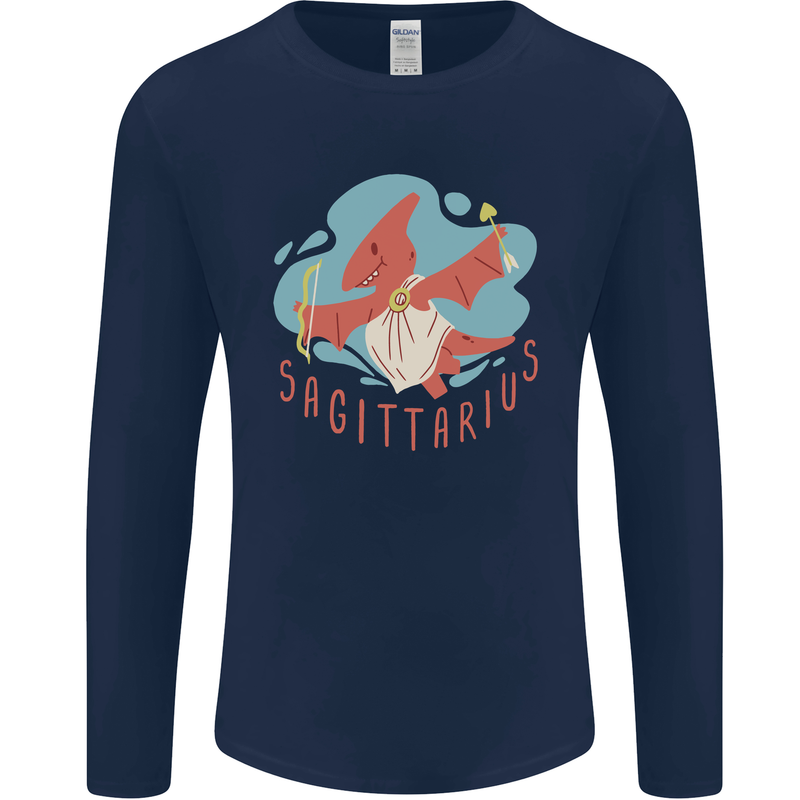 Sagittarius Dinosaur Pterosaurs Star Sign Mens Long Sleeve T-Shirt Navy Blue