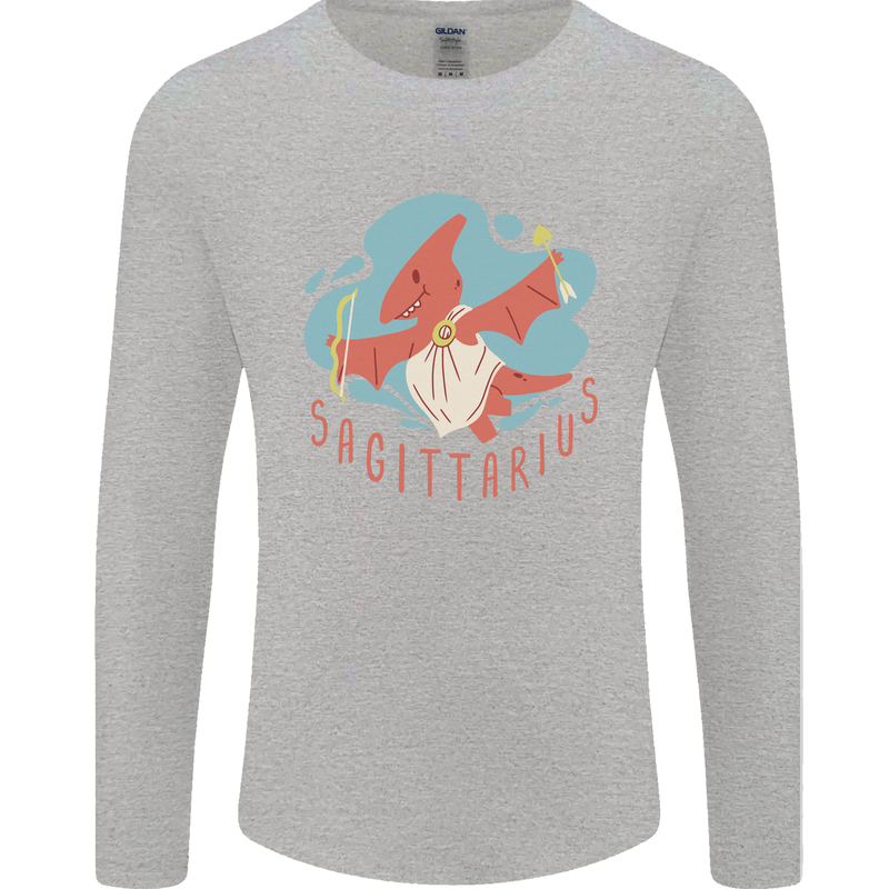 Sagittarius Dinosaur Pterosaurs Star Sign Mens Long Sleeve T-Shirt Sports Grey
