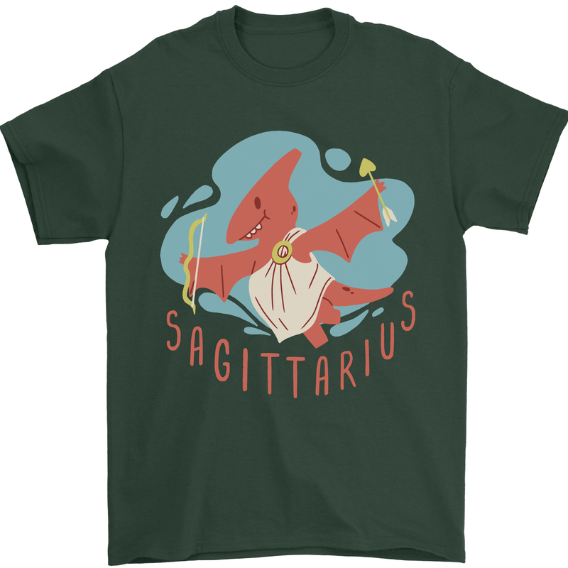 Sagittarius Dinosaur Pterosaurs Star Sign Mens T-Shirt 100% Cotton Forest Green