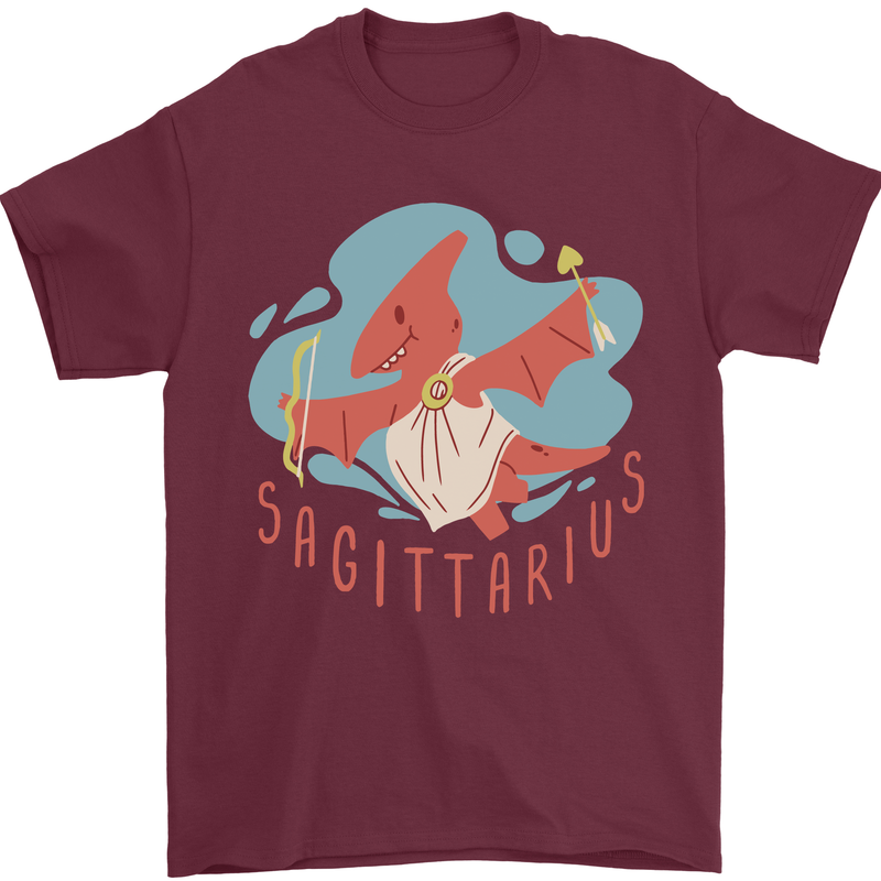 Sagittarius Dinosaur Pterosaurs Star Sign Mens T-Shirt 100% Cotton Maroon
