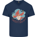 Sagittarius Dinosaur Pterosaurs Star Sign Mens V-Neck Cotton T-Shirt Navy Blue
