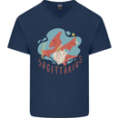 Sagittarius Dinosaur Pterosaurs Star Sign Mens V-Neck Cotton T-Shirt Navy Blue