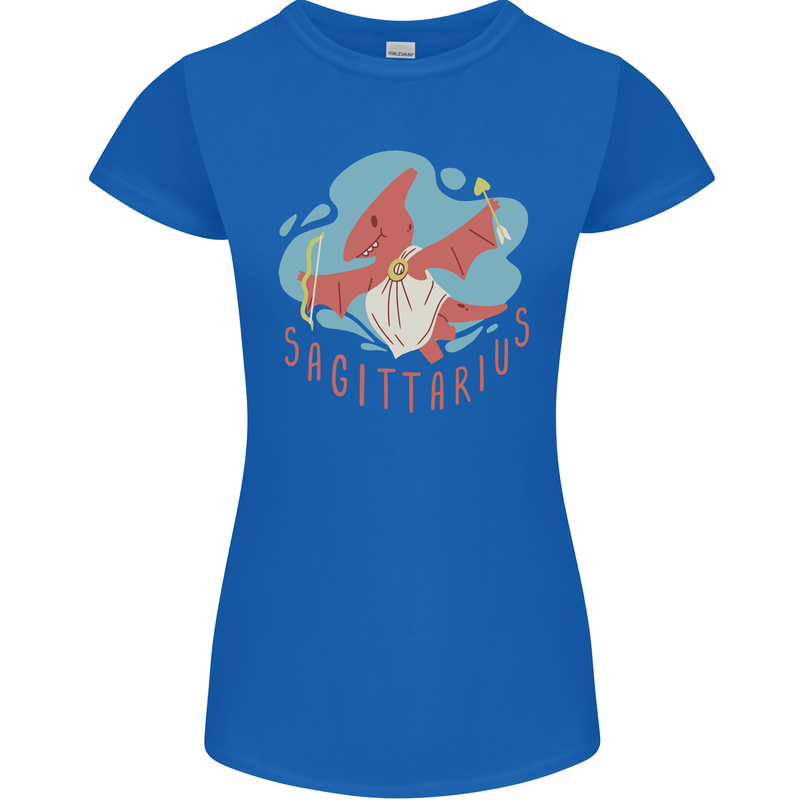 Sagittarius Dinosaur Pterosaurs Star Sign Womens Petite Cut T-Shirt Royal Blue