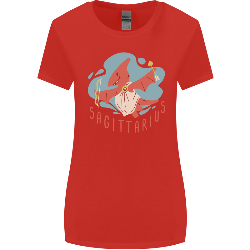 Sagittarius Dinosaur Pterosaurs Star Sign Womens Wider Cut T-Shirt Red