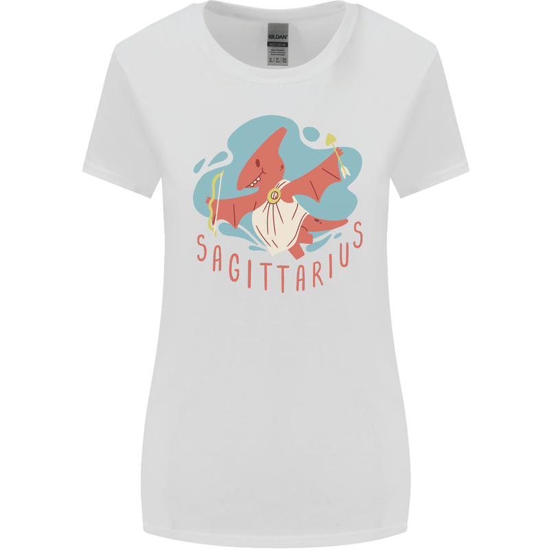 Sagittarius Dinosaur Pterosaurs Star Sign Womens Wider Cut T-Shirt White