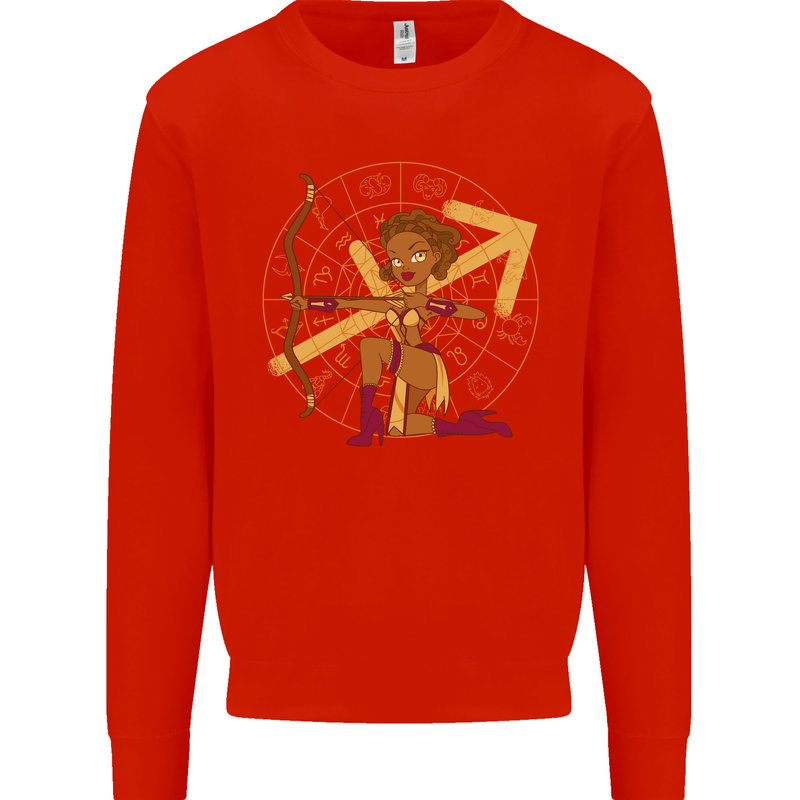 Sagittarius Female Archer Star Sign Kids Sweatshirt Jumper Bright Red