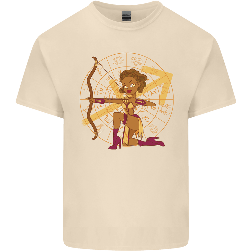 Sagittarius Female Archer Star Sign Mens Cotton T-Shirt Tee Top Natural