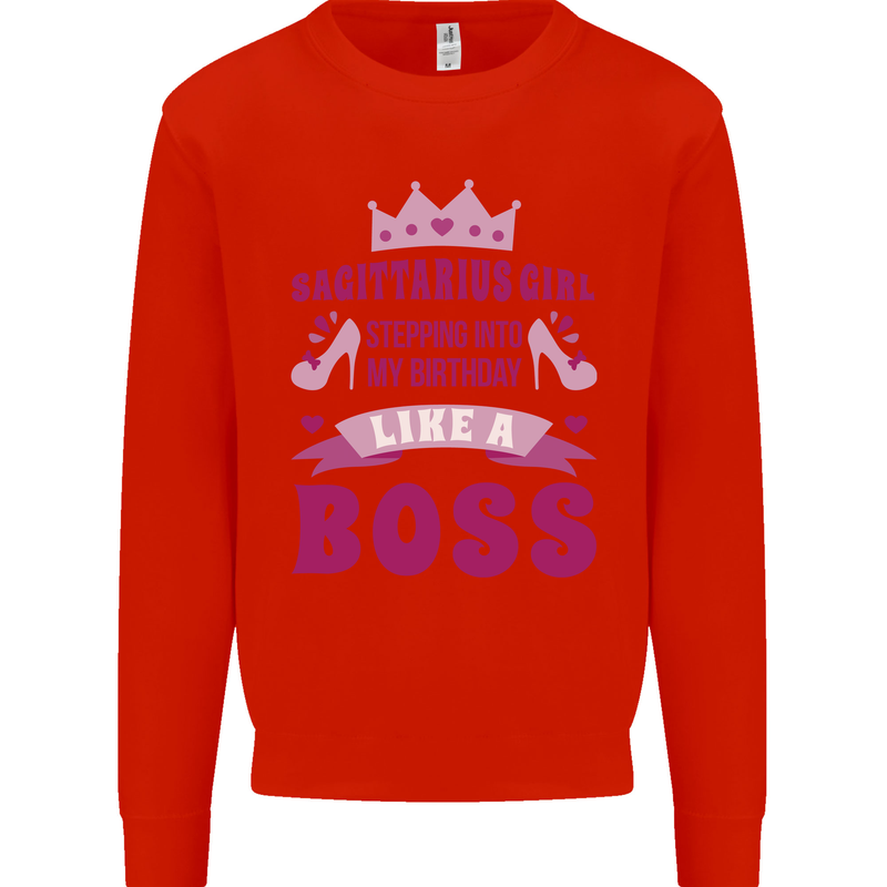 Sagittarius Girl Birthday 21st 30th 40th 50th Kids Sweatshirt Jumper Bright Red