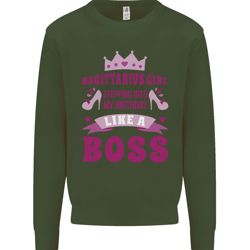 Sagittarius Girl Birthday 21st 30th 40th 50th Kids Sweatshirt Jumper Forest Green