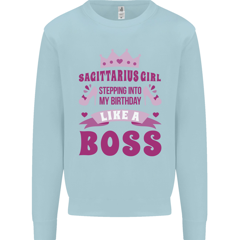 Sagittarius Girl Birthday 21st 30th 40th 50th Kids Sweatshirt Jumper Light Blue
