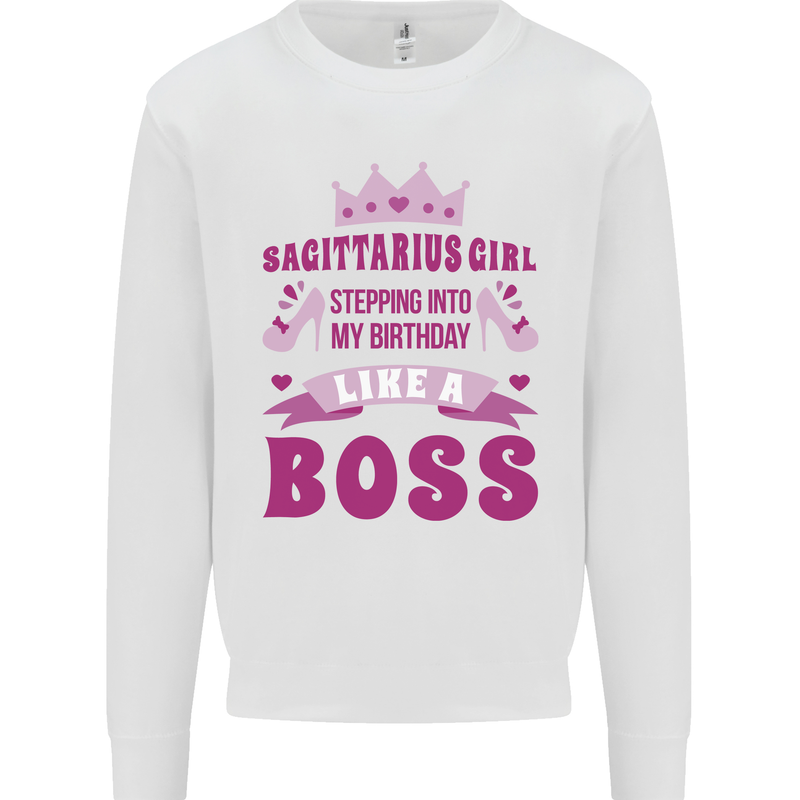 Sagittarius Girl Birthday 21st 30th 40th 50th Kids Sweatshirt Jumper White