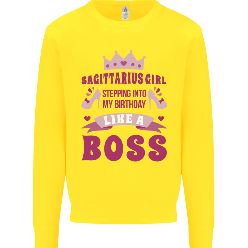Sagittarius Girl Birthday 21st 30th 40th 50th Kids Sweatshirt Jumper Yellow