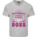 Sagittarius Girl Birthday 21st 30th 40th 50th Mens V-Neck Cotton T-Shirt Sports Grey