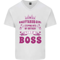 Sagittarius Girl Birthday 21st 30th 40th 50th Mens V-Neck Cotton T-Shirt White