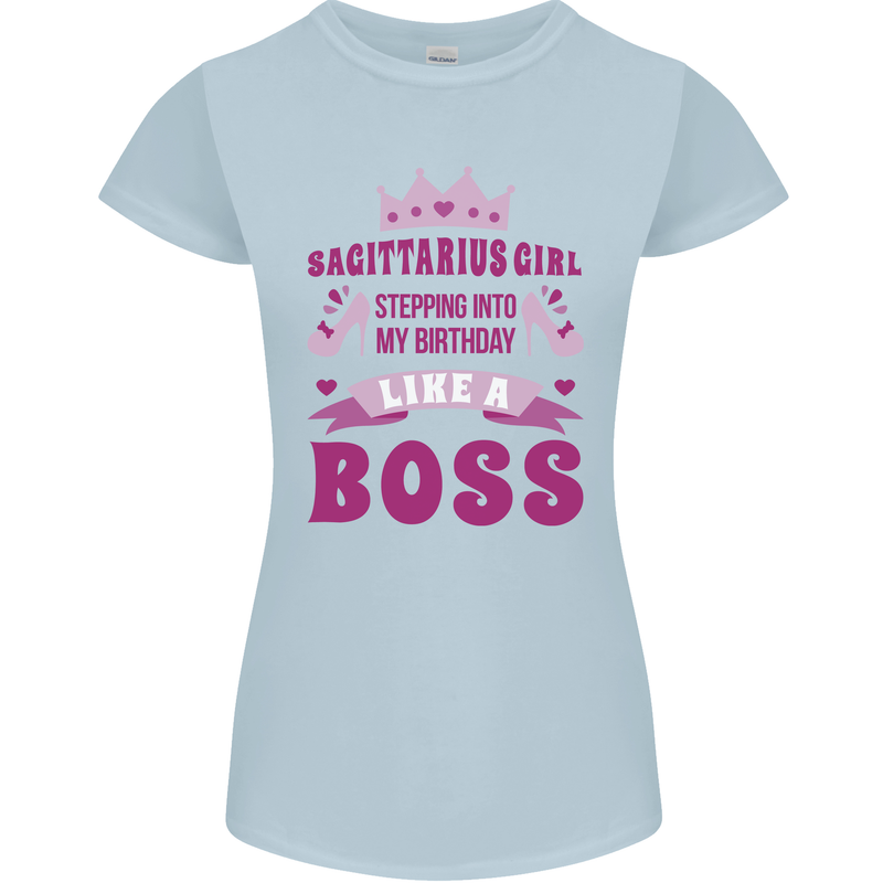 Sagittarius Girl Birthday 21st 30th 40th 50th Womens Petite Cut T-Shirt Light Blue