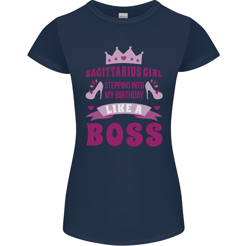 Sagittarius Girl Birthday 21st 30th 40th 50th Womens Petite Cut T-Shirt Navy Blue