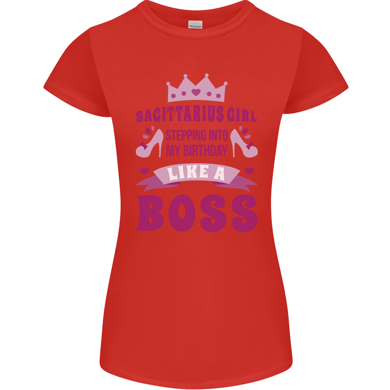 Sagittarius Girl Birthday 21st 30th 40th 50th Womens Petite Cut T-Shirt Red