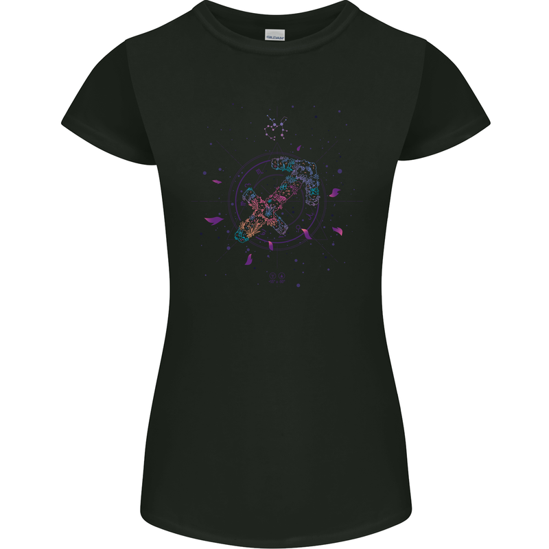 Sagittarius Star Sign Zodiac Astrological Womens Petite Cut T-Shirt Black