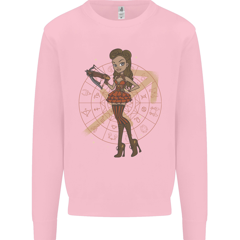 Sagittarius Steampunk Woman Star Sign Kids Sweatshirt Jumper Light Pink