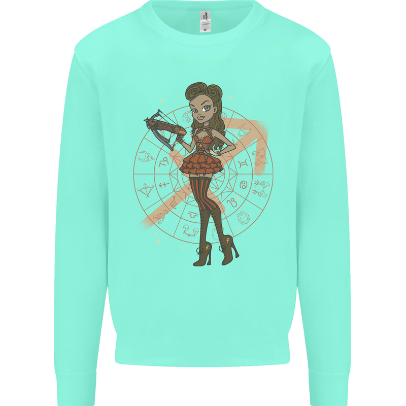 Sagittarius Steampunk Woman Star Sign Kids Sweatshirt Jumper Peppermint