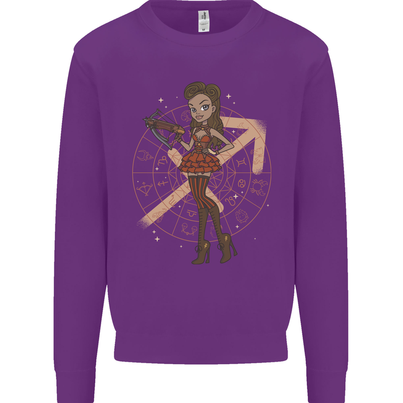 Sagittarius Steampunk Woman Star Sign Kids Sweatshirt Jumper Purple