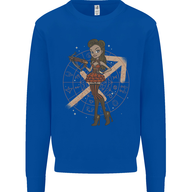 Sagittarius Steampunk Woman Star Sign Kids Sweatshirt Jumper Royal Blue