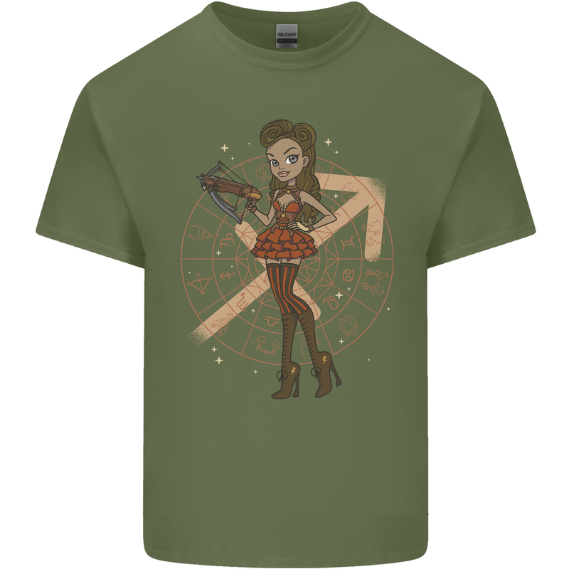 Sagittarius Steampunk Woman Star Sign Mens Cotton T-Shirt Tee Top Military Green