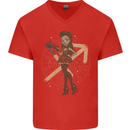 Sagittarius Steampunk Woman Star Sign Mens V-Neck Cotton T-Shirt Red