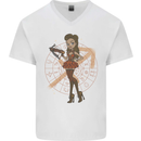 Sagittarius Steampunk Woman Star Sign Mens V-Neck Cotton T-Shirt White