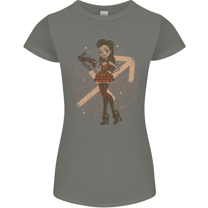 Sagittarius Steampunk Woman Star Sign Womens Petite Cut T-Shirt Charcoal