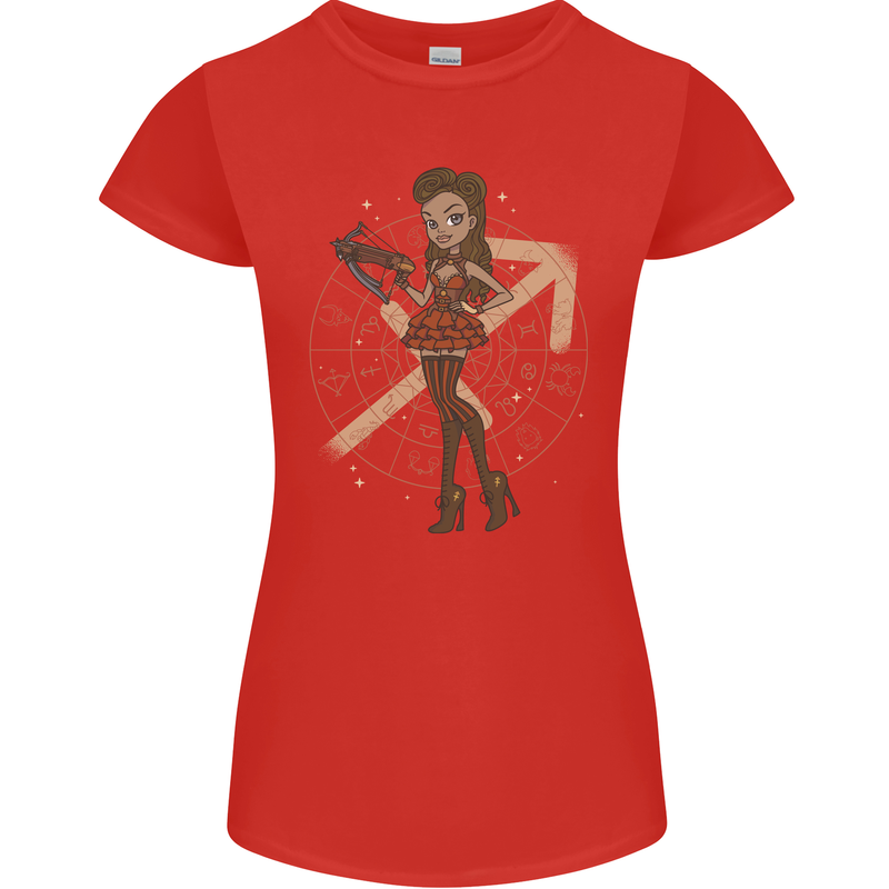 Sagittarius Steampunk Woman Star Sign Womens Petite Cut T-Shirt Red