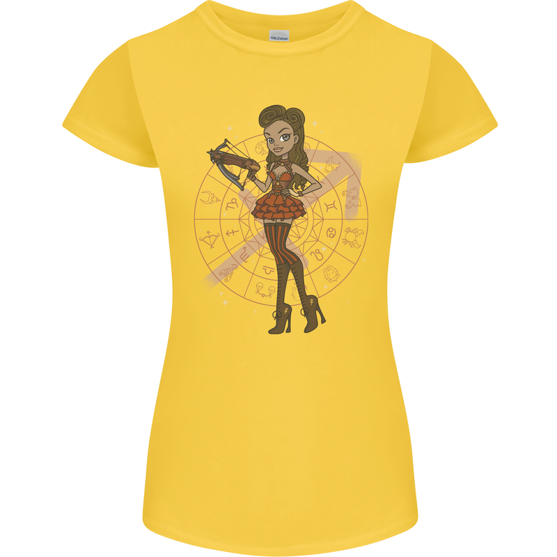 Sagittarius Steampunk Woman Star Sign Womens Petite Cut T-Shirt Yellow