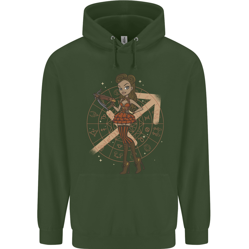 Sagittarius Steampunk Woman Zodiac Childrens Kids Hoodie Forest Green