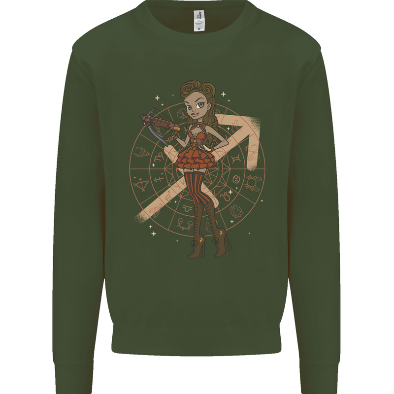 Sagittarius Steampunk Woman Zodiac Kids Sweatshirt Jumper Forest Green