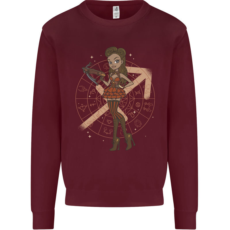 Sagittarius Steampunk Woman Zodiac Kids Sweatshirt Jumper Maroon