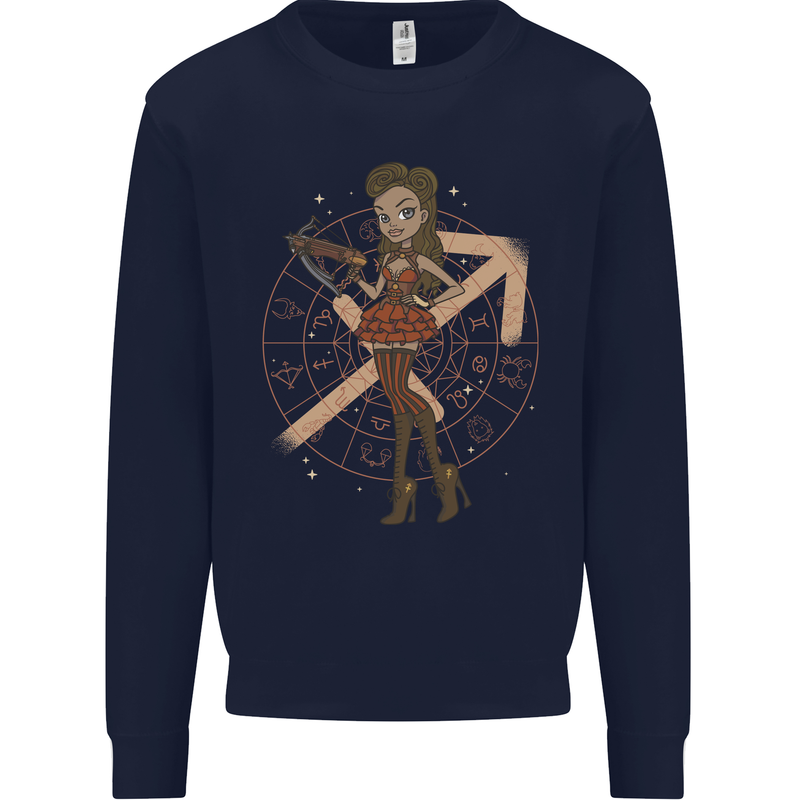 Sagittarius Steampunk Woman Zodiac Kids Sweatshirt Jumper Navy Blue