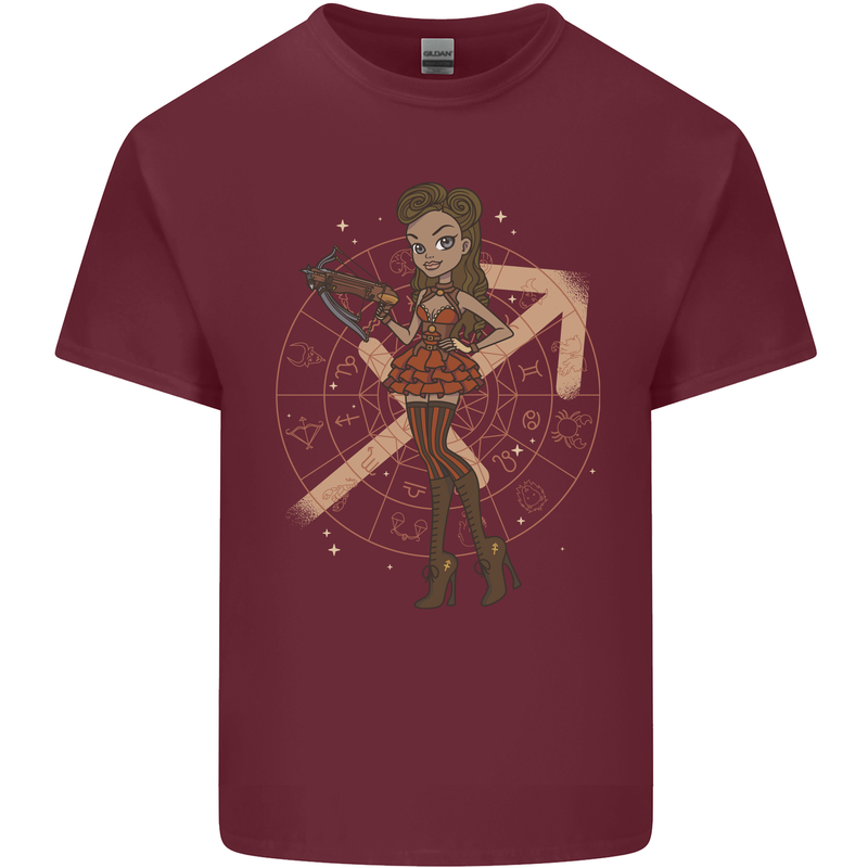 Sagittarius Steampunk Woman Zodiac Mens Cotton T-Shirt Tee Top Maroon