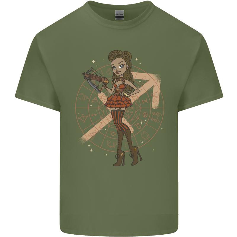 Sagittarius Steampunk Woman Zodiac Mens Cotton T-Shirt Tee Top Military Green