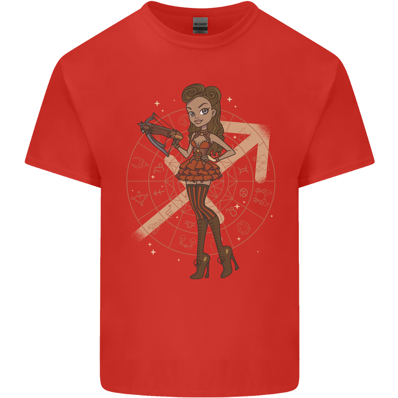 Sagittarius Steampunk Woman Zodiac Mens Cotton T-Shirt Tee Top Red
