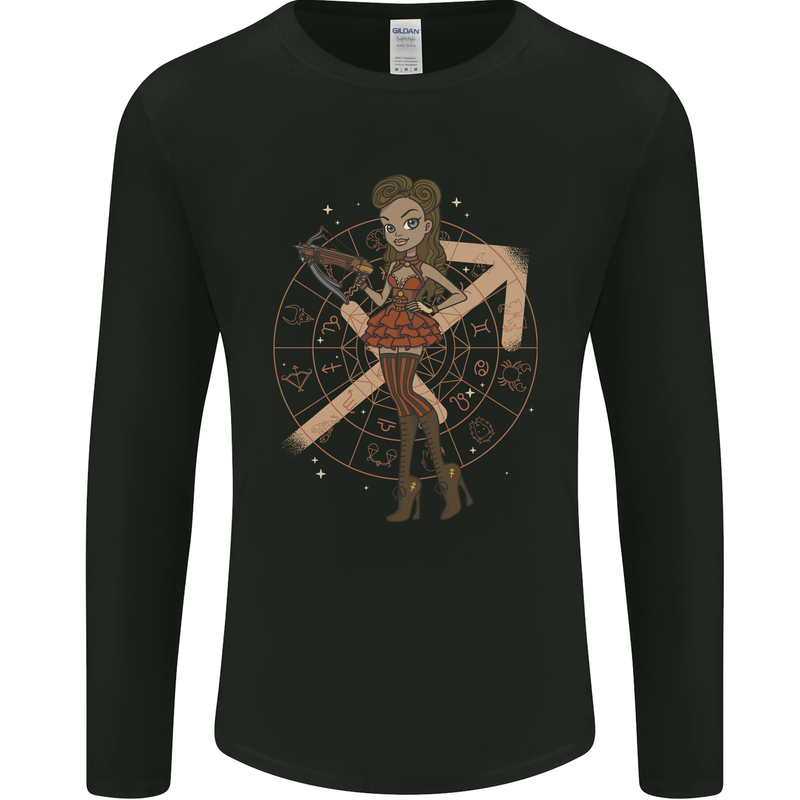 Sagittarius Steampunk Woman Zodiac Mens Long Sleeve T-Shirt Black