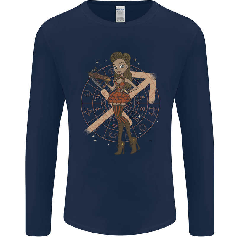 Sagittarius Steampunk Woman Zodiac Mens Long Sleeve T-Shirt Navy Blue