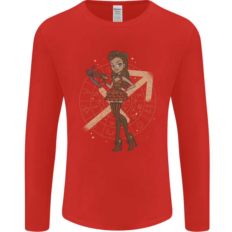 Sagittarius Steampunk Woman Zodiac Mens Long Sleeve T-Shirt Red