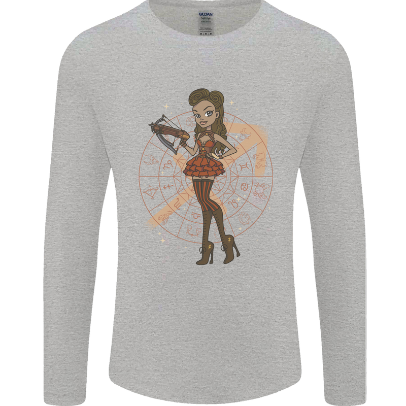 Sagittarius Steampunk Woman Zodiac Mens Long Sleeve T-Shirt Sports Grey