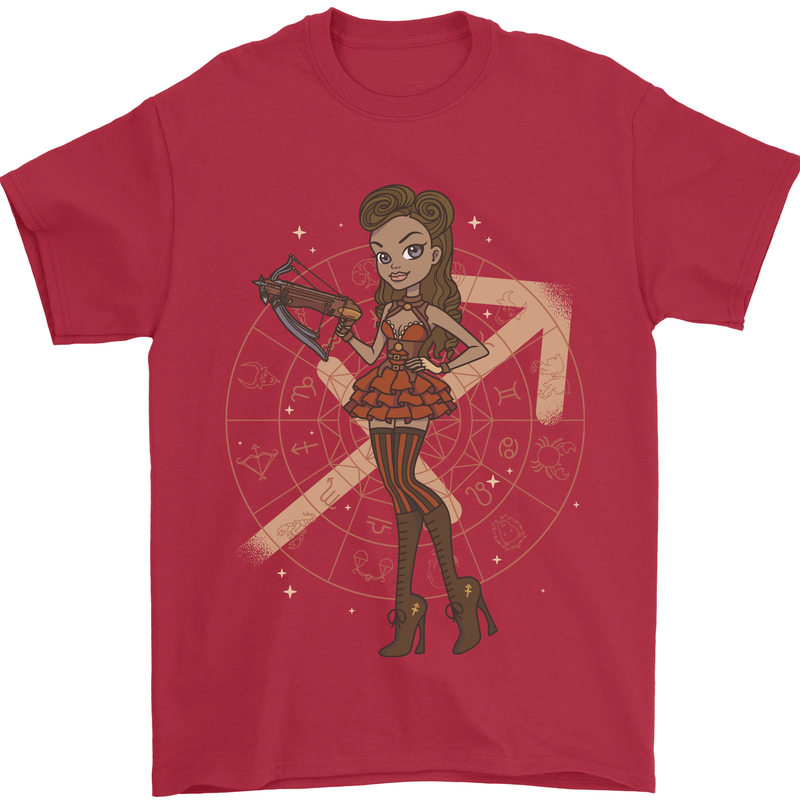 Sagittarius Steampunk Woman Zodiac Mens T-Shirt 100% Cotton Red
