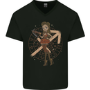 Sagittarius Steampunk Woman Zodiac Mens V-Neck Cotton T-Shirt Black