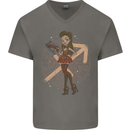 Sagittarius Steampunk Woman Zodiac Mens V-Neck Cotton T-Shirt Charcoal