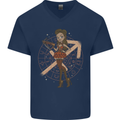 Sagittarius Steampunk Woman Zodiac Mens V-Neck Cotton T-Shirt Navy Blue