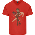 Sagittarius Steampunk Woman Zodiac Mens V-Neck Cotton T-Shirt Red