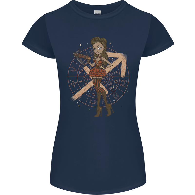 Sagittarius Steampunk Woman Zodiac Womens Petite Cut T-Shirt Navy Blue